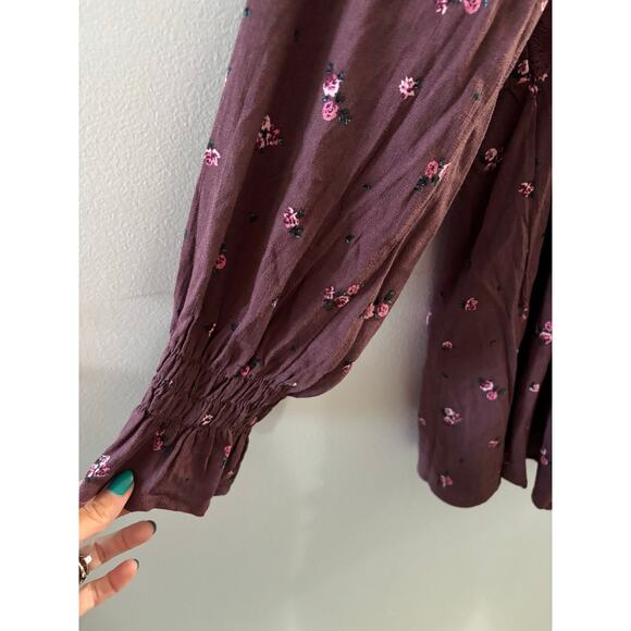Torrid Womens Babydoll Long Sleeve Floral Top Size 3X Burgundy Boho Blouse NWT - Picture 3 of 6
